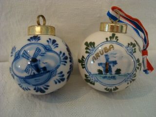 2 - Hand Painted,  Delft Blue,  Christmas Ornaments,  Windmills,  Holland U