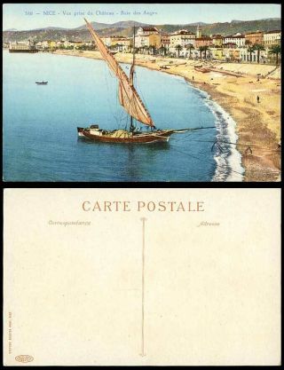 France Old Postcard Vue Prise Du Chateau Baie Des Anges,  Sailing Boat Beach