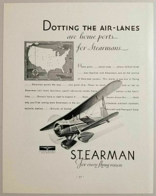 1931 Print Ad Stearman Bi - Plane Airplane Wichita,  Kansas Division United Aircraft