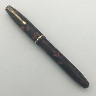 Lovely Vintage Conway Stewart 15 Fountain Pen 14ct Gold Nib Red Marble Gold Trim
