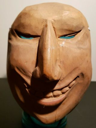 Vintage Carved Wooden Halloween Mask " One Of A Kind " Unique Evil