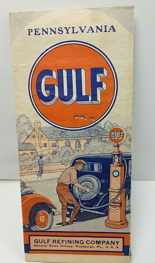 1933 Gulf Refining Co.  Gulf Oil & Gas Pennsylvania Highway Road Map