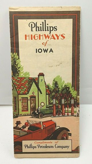 1932 Phillips Petroleum Phillips 66 Iowa Highway Road Map