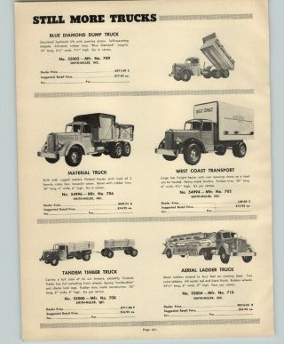 1952 Paper Ad Smith Miller Toy Trucks Mobilgas Tanker West Coast Transport Marx