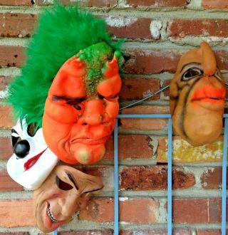 Set Of Four Vintage Rubbery Halloween Weird And Scary Character Masks