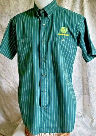 Small Protexall John Deere Mens Dark Green Stripe Snap Service Work Shirt Usa