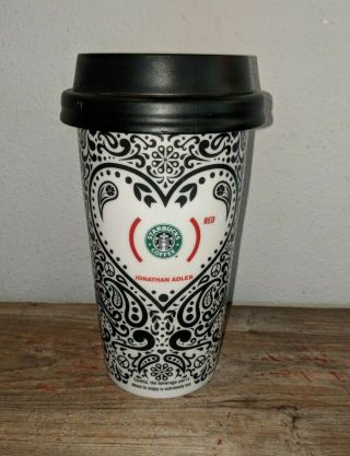 Starbucks 2010 Jonathan Adler (red) Ceramic Tumbler Coffee Mug Cup To Go Heart