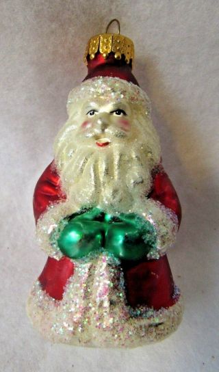 Vintage Glass Christmas Ornament Santa Claus Loaded W/glitter 3.  5 "