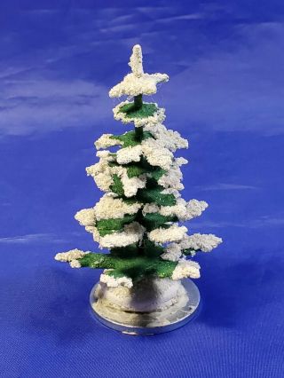 Antique 1930s Green Felt Christmas Tree With Snow 3 1/4 " Tall
