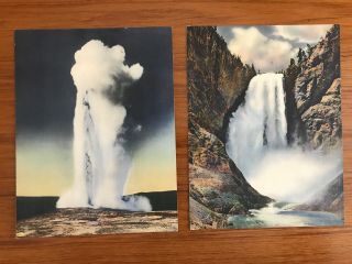2 Giant Postcards Yellowstone - Old Faithful & Lower Falls 9” X 7”
