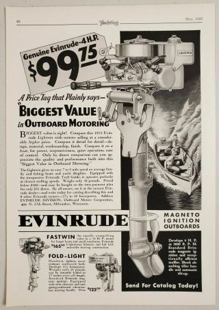 1931 Print Ad Evinrude Outboard Motors Lightwin 4hp,  Fastwin 14hp,  Fold - Light 2hp