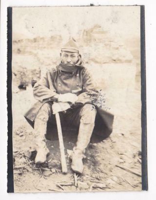 Imperial Japanese Army Ija Soldier Sword Shin - Gunto In Bag Overcoat Wwii Photo
