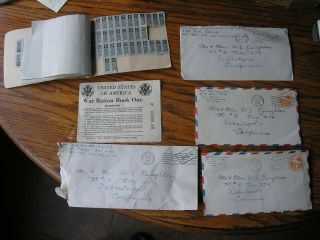 Wwii War Letters W Covers Gas Ration Stamps Business Card Colorfull Language