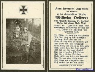 Death Notice: Wehrmacht Gefreiter In Inf.  Regt; Kia At Abbeville,  France 1940