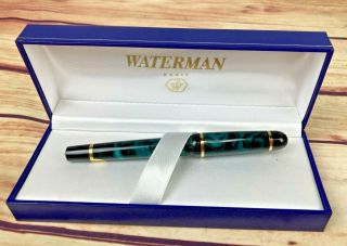 Waterman Paris Fountain Pen Box Green Black Gold W Cartridge & Pamphlet 3