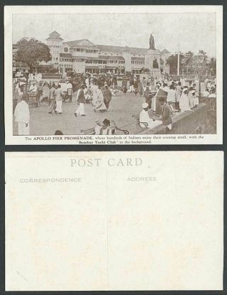 India Old Postcard Apollo Pier Promenade,  Bombay Yacht Club,  Street Scene Statue