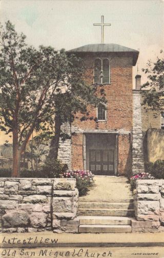 Hand Colored Postcard Old San Miguel Church In Santa Fe,  Mexico 130814