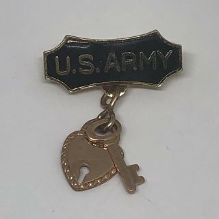 Vintage Wwii Us Army Sweetheart Lapel Pin 1940’s Home Front Jewelry Heart & Key