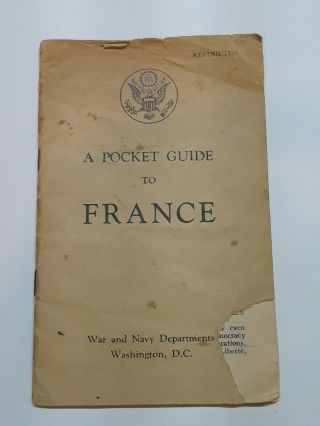Wwii Pocket Guide To France Booklet - War & Navy Department - Ofc - 1 Ww2