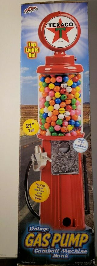 In The Box Texaco Gas Pump Gumball Machine Bank Gift 21 Inch Tall