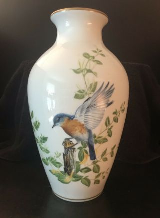 Bluebirds Of Summer Porcelain Vase By Anthony Rudisill Signed 1980 Franklin