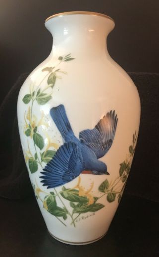 Bluebirds Of Summer Porcelain Vase By Anthony Rudisill Signed 1980 Franklin 2