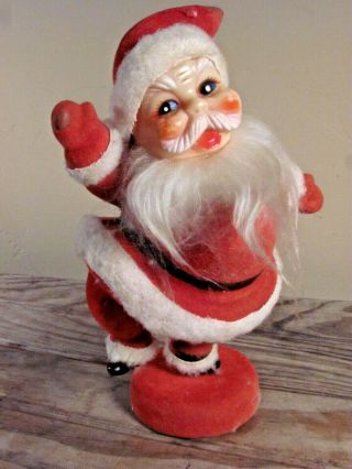 Vintage Christmas Jolly Dancing Santa Claus Blow Mold Flocked Red Suit 9 " Hohoho