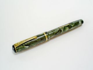 Vintage Green/grey Marble Burnham No 47 Lever Fill Fountain Pen/fine S20 Nib