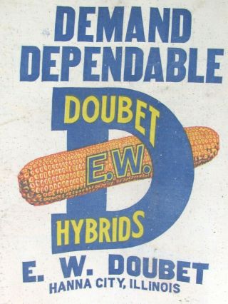 Vintage Seed Corn Sack Bag Ear Corn Logo Dependable E.  W.  Doubet Hanna City Il