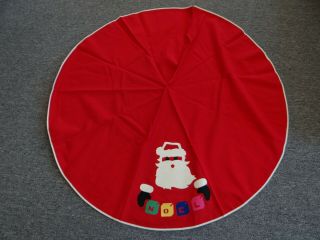 Vintage Christmas Fabric Tree Skirt 42 " Diameter Red Santa " Noel "