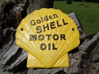 Cast Iron Golden Shell Motor Oil Sign Plaque Wall Sign