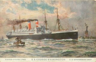 United States Line Ss George Washington Us Goverment Ship Old Artisitic Postcard
