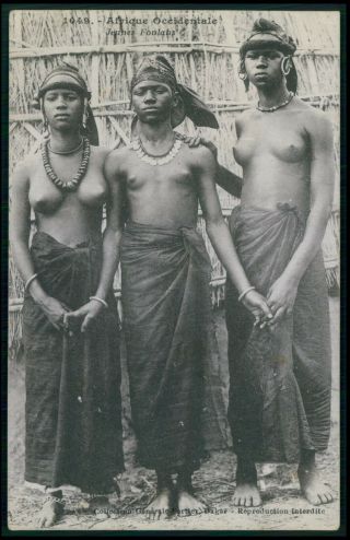 Africa Black Nude Woman Foulahs Girls Vintage Old C1910 - 1920s Postcard