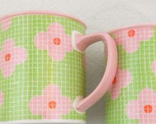 Set Of 2 Starbucks Barista Mosaic Green Tile Pink Flower Coffee Tea Cup Mug 16oz