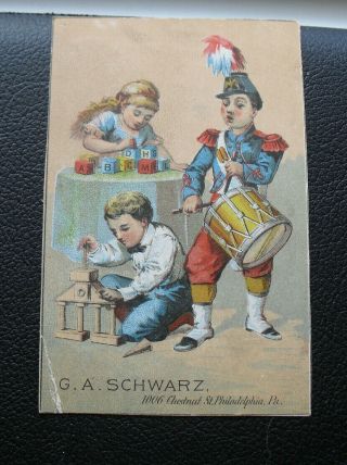 Vintage 1880s Vtc Advertising Card G.  A.  Schwarz Toys Philadelphia