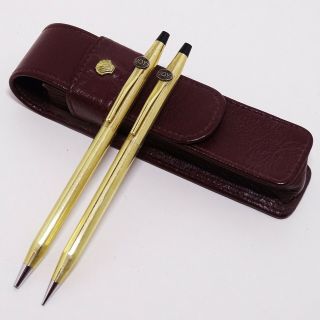 Cross Ballpoint Pen And Mechanical Pencil Set In Leather Pen Case Made In Usa