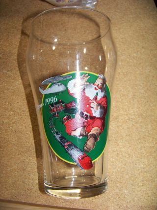 Two - Coke Coca - Cola Christmas 1996 Santa Claus With Train Set Glasses Glass