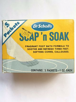 Vintage 1976 Dr.  Scholl’s Soap ‘n Soak Foot Bath Formula 5 Pack Box