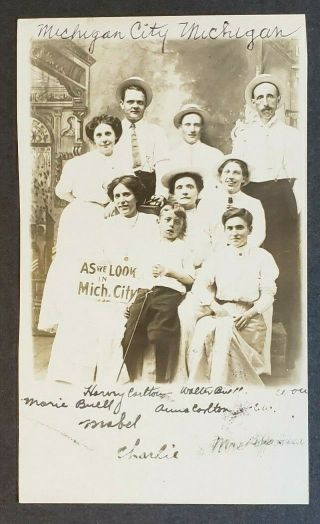 Family At Michigan City,  Indiana - Pre - 1915 Old Rppc Studio Postcard Ej