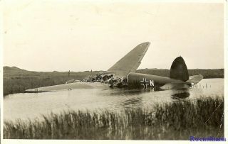 BARGAIN Large Photo: BEST Shot Down Luftwaffe He - 111 Bomber (1H,  NM) in Marsh 2