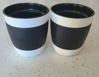 Starbucks Coffee Ceramic Travel Mug Cup 2009 No Lid Black/white Rubber Sleeve