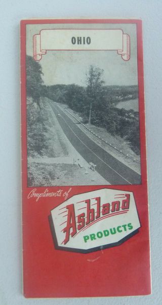 1951 Ohio Road Map Ashland Gas Oil Products