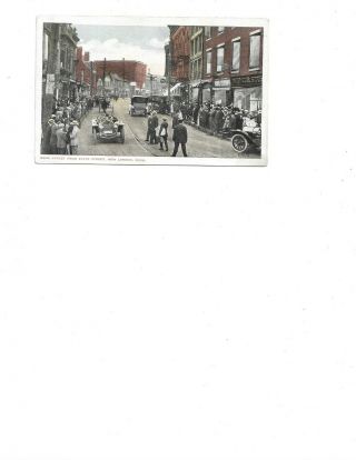 London,  Connecticut Postcard Bank St.  From State St.  Business Area Old Autos