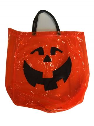 Vintage Plastic Trick Or Treat Bag With Handle Graphics Pumpkin