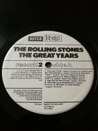 Rolling Stones Decca The Great Years Mega Rare 4 Uk Vinyl Mailer Order Only Nm