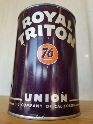 Royal Triton Union 76 Motor Oil 1 Quart Round Metal Can Advertising