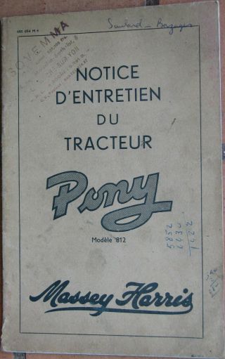 P 760 : Pony : Massey Harris.  1 X Notice D 