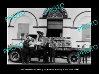 Old Postcard Size Photo Of Erie Pennsylvania The Koehler Brewery Truck C1950