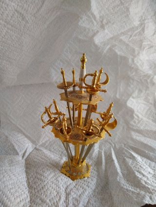 12 Vintage Toledo Mini Swords W/stand For Hors D’oeuvres Cocktail Set Toothpicks