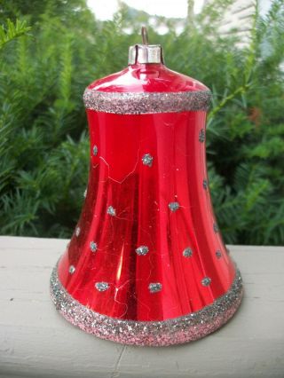 Vintage Red Mercury Glass Bell W/glass Clapper Christmas Ornament W.  Germany